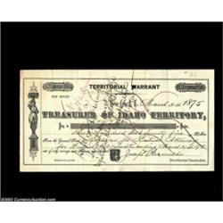 Territory of Idaho, Territorial Warrant, New Series, dated March 31, 1875, for $375 payable to a Dis
