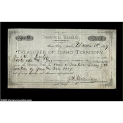 Territory of Idaho, Territorial Warrant, New Series, dated March 1, 1887, with a story to tell. Prin
