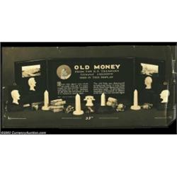 Original Macerated Currency Point of Purchase Display. This folding wooden countertop display was pr