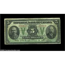 Toronto - Imperial Bank of Canada$5 Nov. 1, 1923 Ch. 375-18-02 Fine+, two pinholes$5 Nov. 1, 1934 Ch