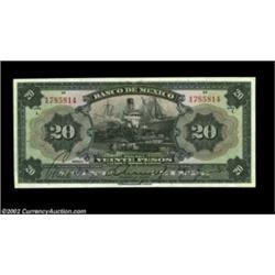 Mexico 20 pesos Series I (no date) Pick 23hAbout Uncirculated, with just one light center fold that.
