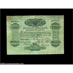 3 rubles 1847, Pick-A34, R-383. Very Fine. A note with reasonably good eye appeal, but with a small.