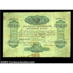 3 rubles 1856, Pick-A34, R-408. Very Good-Fine. Typical of most of the notes from this section of th