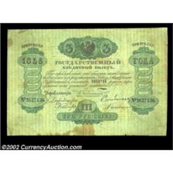 3 rubles 1856, Pick-A34, R-408. Very Good-Fine. Typical of most of the notes from this section of th