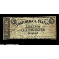 T12 $5 1861. This famous note was printed by Jules Manouvrier, a prominent New Orleans lithographer.