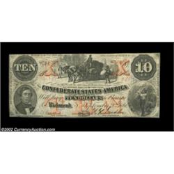 T23 $10 1861. A remarkably problem-free example of this scarcer Confederate type, Very Fine-Extremel