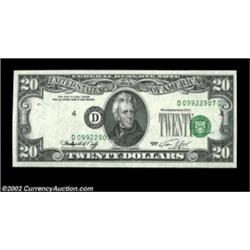 Fr. 2071-D $20 1974 Federal Reserve Note. Choice Crisp Uncirculated.The third printing is shifted to