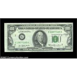 Fr. 2168-G $100 1977 Federal Reserve Note. About Uncirculated.The face printing was shifted ever-so-