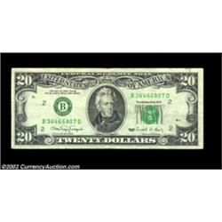 Fr. 2077-B $20 1990 Federal Reserve Note. Very Fine. The black ink used for the printing of the dist