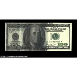 Fr. 2175-I $100 1996 Federal Reserve Note. Gem Crisp Uncirculated. A huge solvent smear cover about.