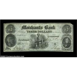 Fort Leavenworth, KS - Merchants Bank $3 Aug. 21, 1854 G4A rare issue that is seldom seen in any gra