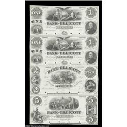 Jamestown, NY - Bank of Ellicott $1-$1-$2-$5 UNL ProofsAn uncut sheet of ex-ABNCo sale Proofs. There