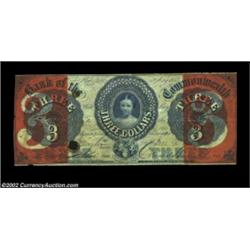 New York, NY- Bank of the Commonwealth $3 May 5, 1853 G6bA rare note with a red protector panel at e