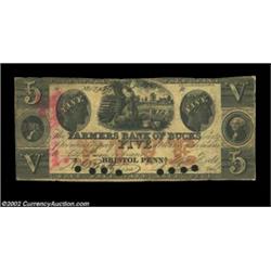 Bristol, PA- The Farmers Bank of Bucks County $5 Mar. 6, 1860 UNLA very rare late issue note which i