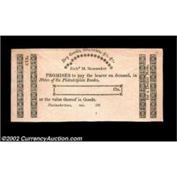 Shoemakertown, PA- Richd. M. Shoemaker Hoober UNLUndenominated scrip from the 1812-1815 period from.