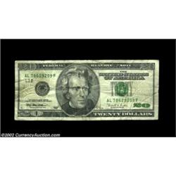 Fr. 2084-L $20 1996 Federal Reserve Note. Fine-Very Fine. Mismatched serial number AL78619209F/AL786