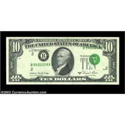 Fr. 2026-B $10 1981A Federal Reserve Note. Choice Crisp Uncirculated.A heavy shift of the third prin