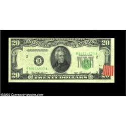 Fr. 2060-B $20 1950A Federal Reserve Note. Choice Crisp Uncirculated.This shifted overprint error re