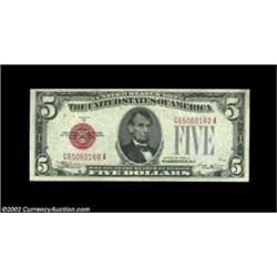 Fr. 1529 $5 1928D Legal Tender. About Uncirculated.A nicely margined example of the key to the $5 Le