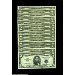 Fr. 1656 $5 1953A Silver Certificates. Choice-Gem Crisp Uncirculated.Fourteen pieces, most Choice bu