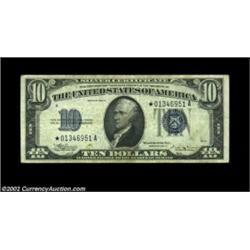 Fr. 1703* $10 1934B Silver Certificate. Fine-Very Fine.A major star rarity which catalogues for $250