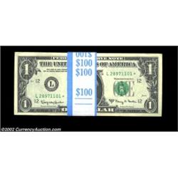 Fr. 1901-L* $1 1963A Federal Reserve Notes. Original pack of 100. Gem Crisp Uncirculated.A pack of 1