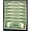 Image 2 : Fr. 1963-B/Fr. 1963-B* $5 1950B Federal Reserve Notes. Gem Crisp Uncirculated.Five consecutive regul