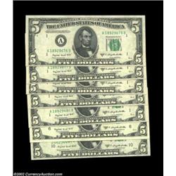 Selected 1950C $5 Feds, Including$5 1950C Federal Reserve Notes. Boston. Five consecutive notes.Choi