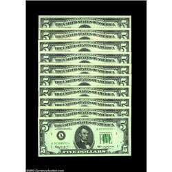 Fr. 1967-A*-L* $5 1963 Federal Reserve Notes. Gem Crisp Uncirculated.A district set of 10 star notes