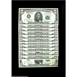 Fr. 1969-A-L $5 1969 Federal Reserve Notes. Gem Crisp Uncirculated.A 12 piece district set. 12 notes