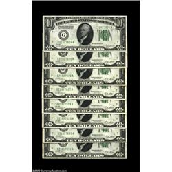 Fr. 2002-G $10 1928B Federal Reserve Notes. About Uncirculated.A run of eight consecutive pieces, ea