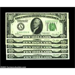 $10 1928B Federal Reserve Notes. Boston, Philadelphia, Cleveland, Chicago, Kansas City. EF-AU, AU, G