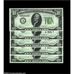 $10 1934 Light Green Seal Federal Reserve Notes. Boston, New York, Chicago, St. Louis, Kansas City.T