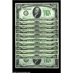 $10 1934A Federal Reserve Notes. Boston, New York (B-A & B-C blocks), Philadelphia, Cleveland, Atlan