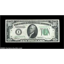 A Pair of High Grade Circulated $10 Federal Reserve Notes.Fr. 2008-I $10 1934C. About Uncirculated.F