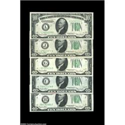 A Quintet of 1934D $10 Feds, including the following blocks: B-F, C-B, G-D, J-A, and L-C. The New Yo