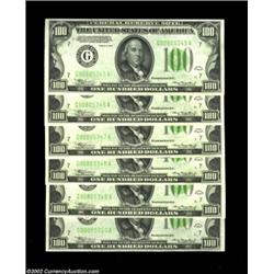 Fr. 2152-G $100 1934 Light Green Seal Federal Reserve Notes. Cut Half Sheet of Six. Choice-Gem Crisp