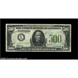 Fr. 2201-L $500 1934 Federal Reserve Note. Very Fine. An otherwise problem-free mid grade San Franci