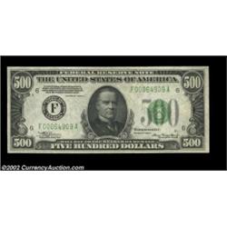 Fr. 2202-F $500 1934A Federal Reserve Note. Choice About Uncirculated.A lovely example from a none t