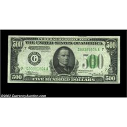 Fr. 2202-G $500 1934A Federal Reserve Note. Choice About Uncirculated.A bright and nicely centered h