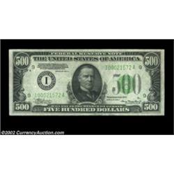 Fr. 2202-I $500 1934A Federal Reserve Note. About Uncirculated.A very nice note from by far the scar