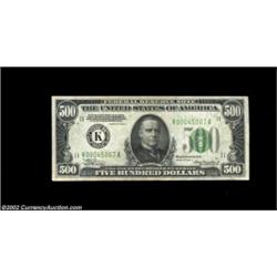 Fr. 2202-K $500 1934A Federal Reserve Note. About Uncirculated.An attractive example from the much s