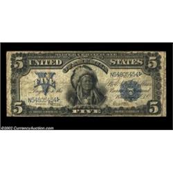 Fr. 281 $5 1899 Silver Certificate Very Good. This Chief has the color and paper body of a Fine, but