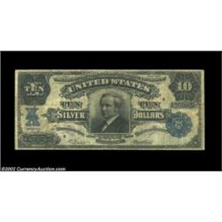 Fr. 302 $10 1908 Silver Certificate Fine. A well circulated Tombstone that is broadly margined, perf