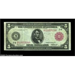 Fr. 833b $5 1914 Red Seal Federal Reserve Note Extremely Fine. Broadly margined, beautifully bright.