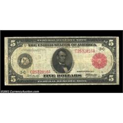 Fr. 834b $5 1914 Federal Reserve Note Red Seal Fine-Very Fine. Rather well circulated but totally pr