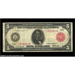 Fr. 834b $5 1914 Federal Reserve Note Red Seal Fine-Very Fine. Rather well circulated but totally pr