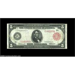 Fr. 840b $5 1914 Federal Reserve Note Red Seal Very Fine. A nicely centered midgrade example of a ty