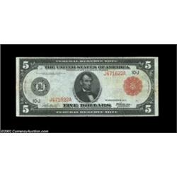 Fr. 841a $5 1914 Red Seal Federal Reserve Note Fine-Very Fine. Two small stains, one in the right fr