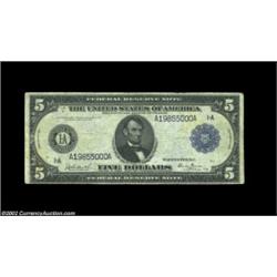 Fr. 845 $5 1914 Federal Reserve Note Fine-Very Fine. A mere six examples of this Burke-Glass signatu